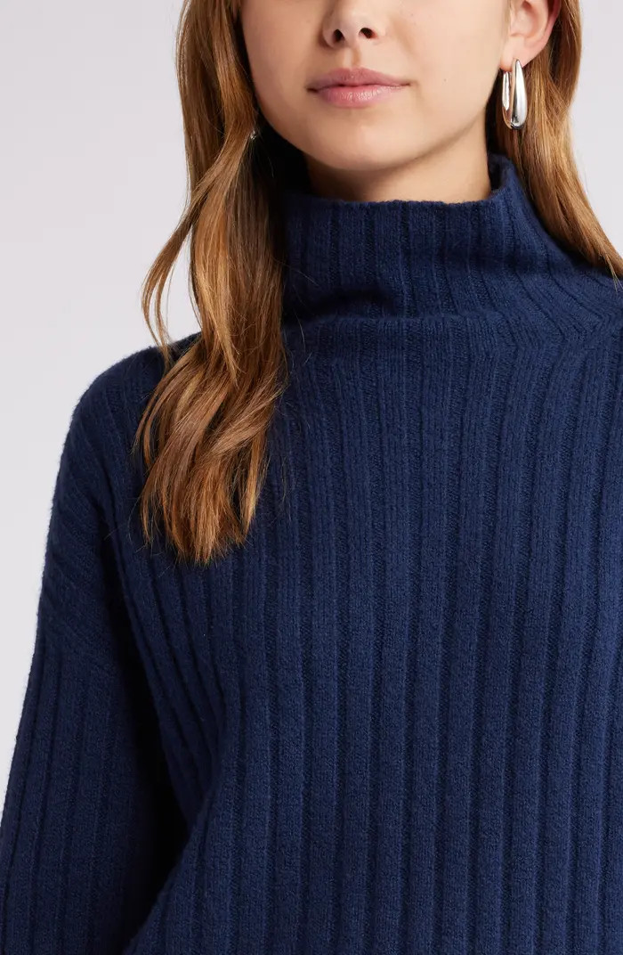 Women's Cotton Blend Rib Funnel Neck Sweater | Nordstrom