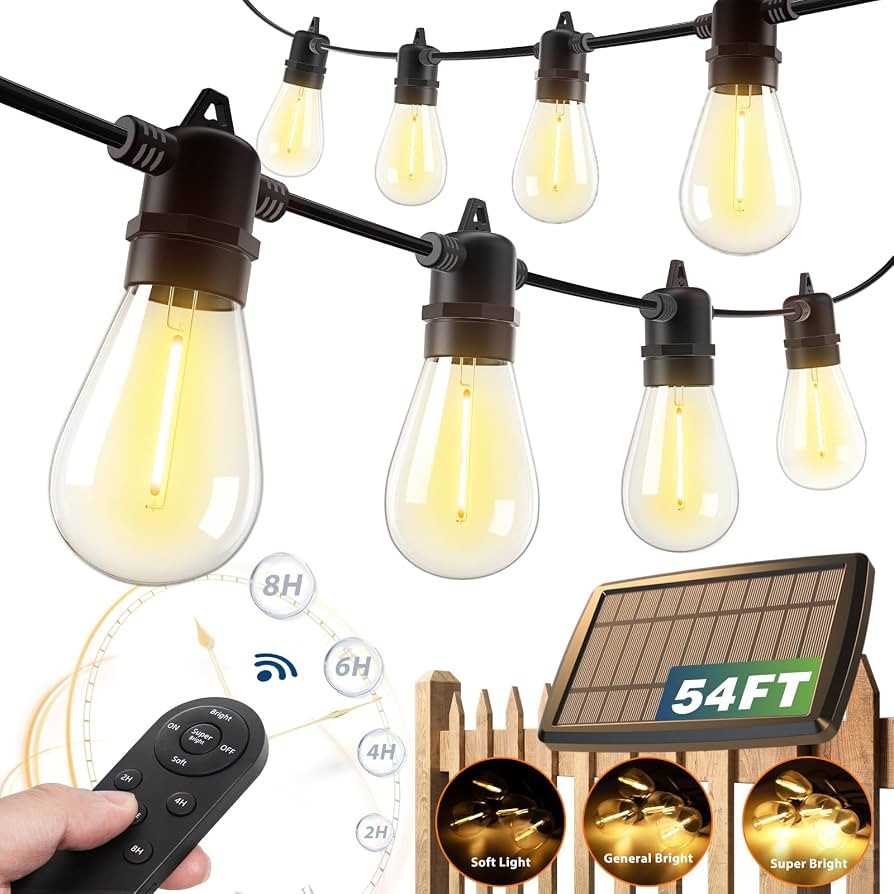 addlon 54(48+6) FT Solar String Lights Outdoor Waterproof with USB Port & Remote Control Solar Pa... | Amazon (US)