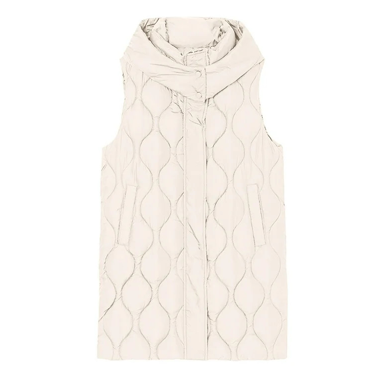 Fall Jackets Women Long Puffer Vest Solid Sleeveless Button Down Zip Up Hooded Quilted with Pocke... | Walmart (US)