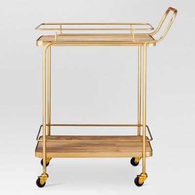 Metal, Wood, and Leather Bar Cart - Gold - Threshold™ | Target