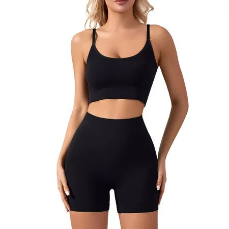 Rrunsv Cute Workout Set Workout Sets for Women 2 Piece Workout Outfits Sports Bra High Waist Yoga Leggings Set Tracksuit Black M | Walmart (US)