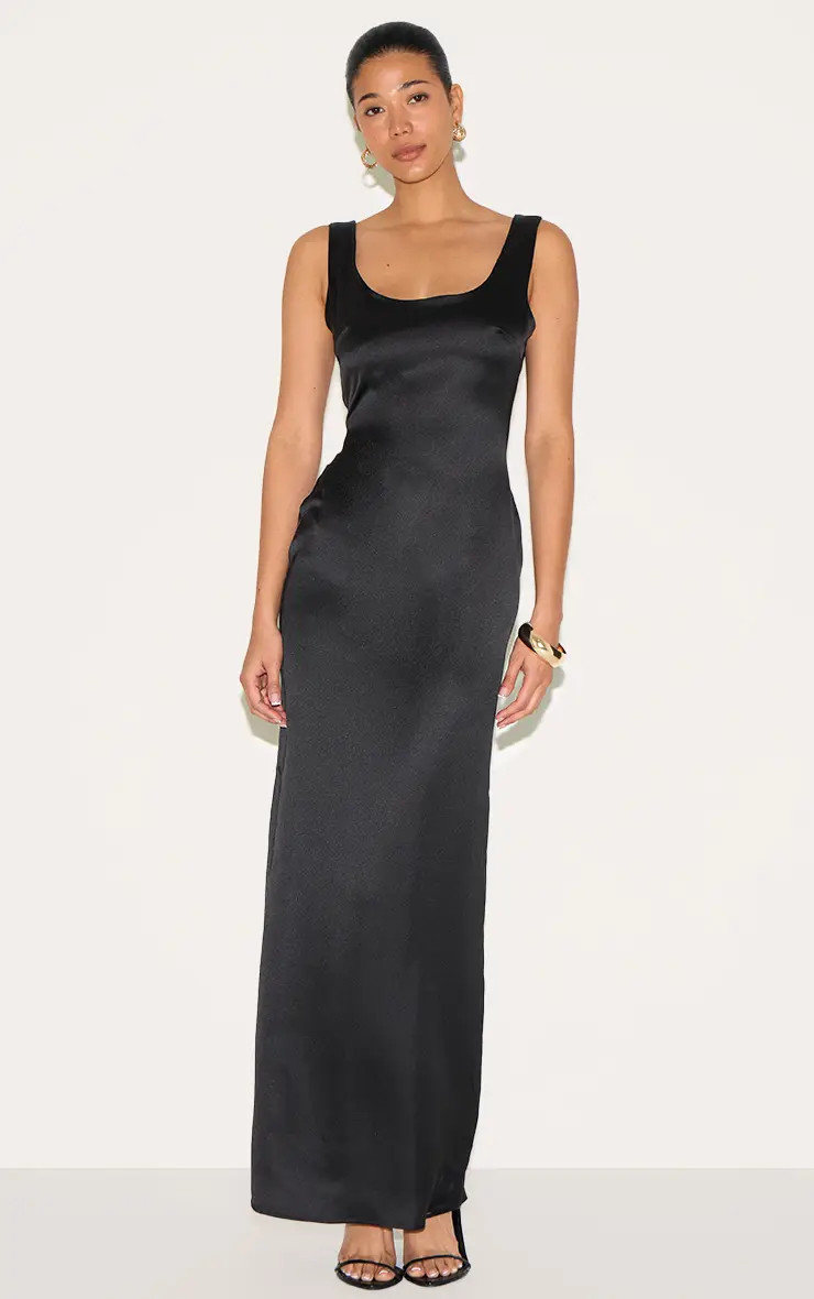 Black Satin Scoop Neck Maxi Dress | PrettyLittleThing UK