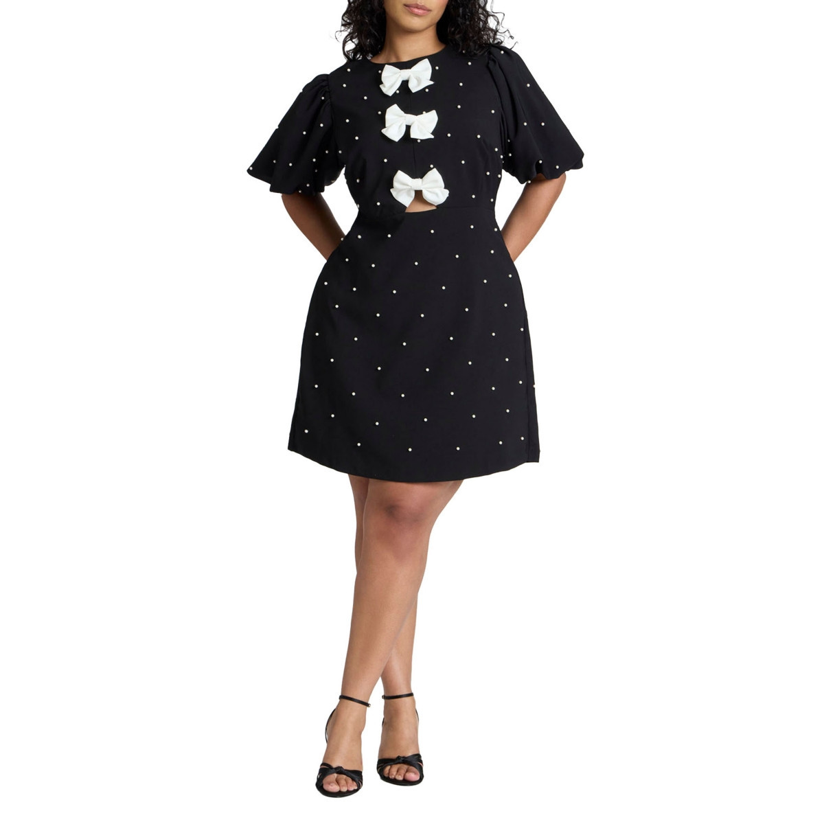Eloquii Women's Plus Size Pearl Mini Dress With Bows - Black onyx | Macy's