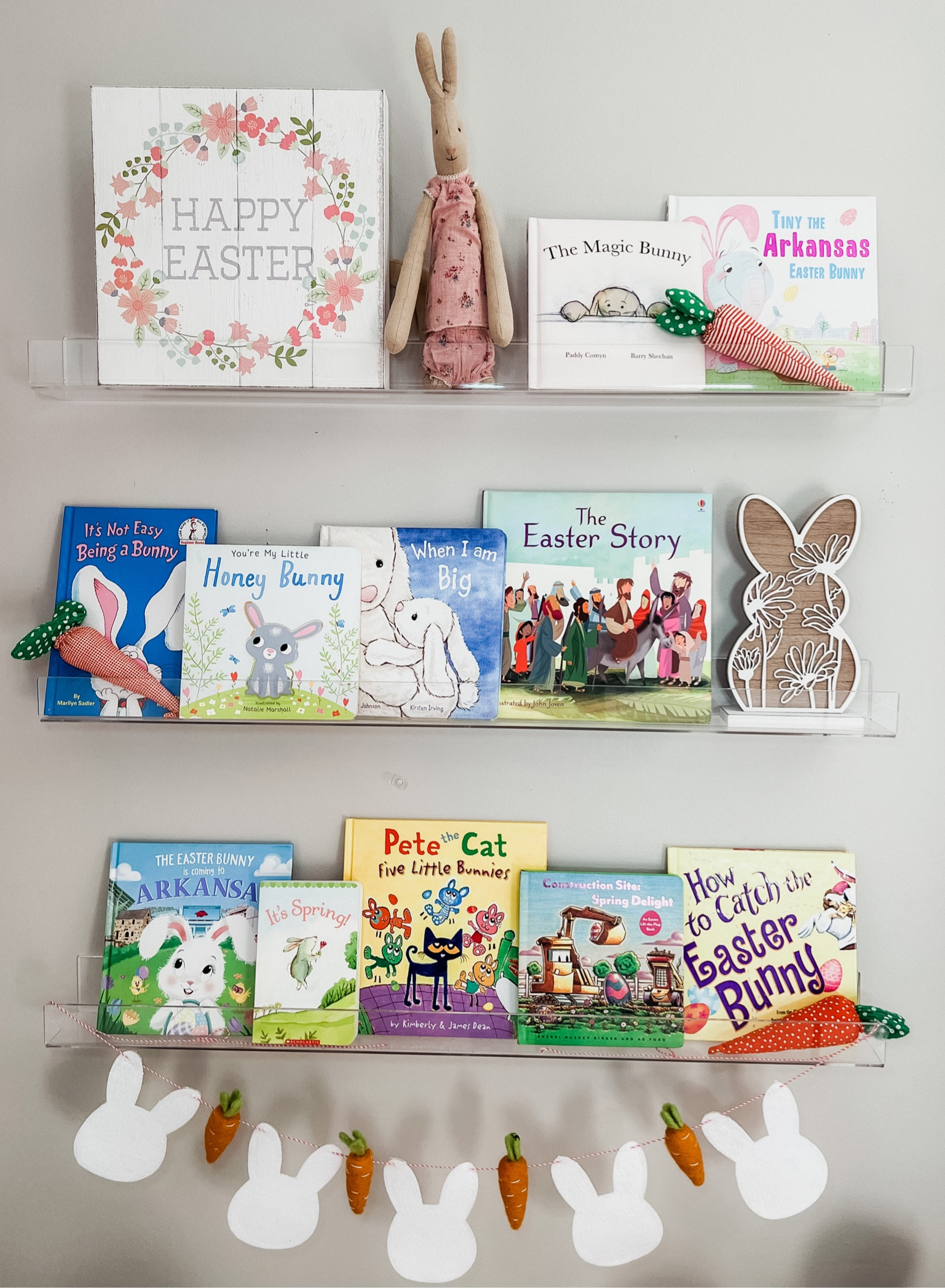 Easter bookshelf, kids Easter finds, clear acrylic shelves 

#LTKSeasonal