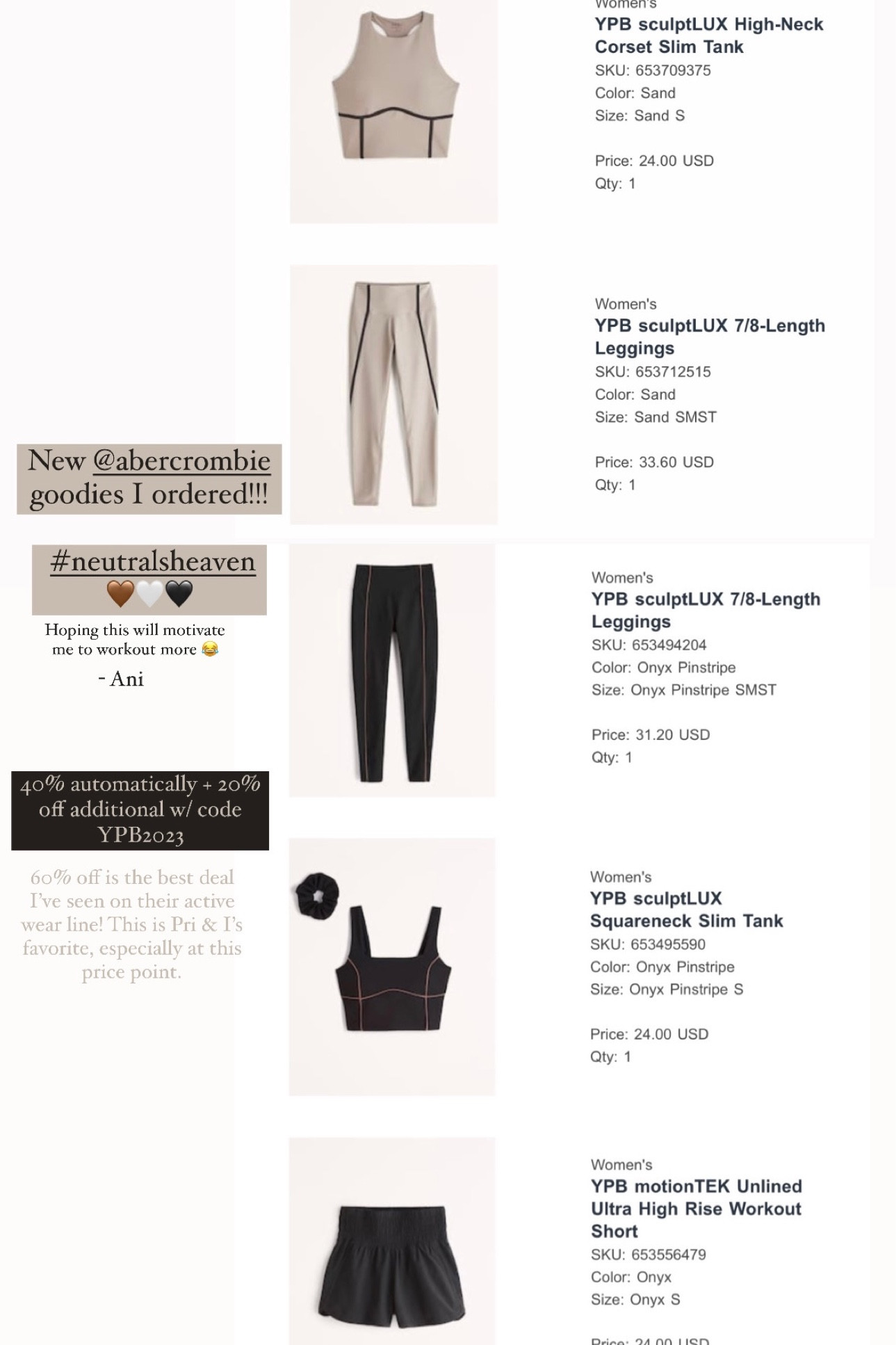 Size S in both tops and bottoms! Leggings have short, regular & tall options, I go with short! #abercrombie #neutrals #neutralaesthetic #beige #workoutfit #workout #abercrombiesale #petitestyle #petitefinds

#LTKunder50 #LTKstyletip #LTKsalealert