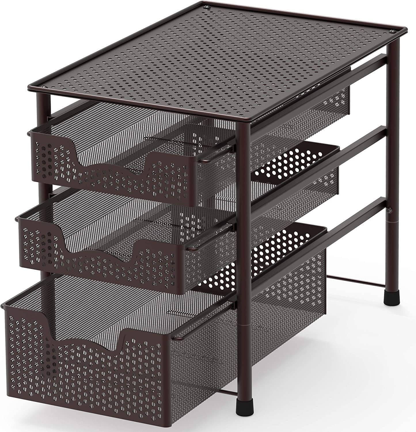 Simple Houseware Stackable 3 Tier Sliding Basket Organizer Drawer, Bronze | Amazon (US)