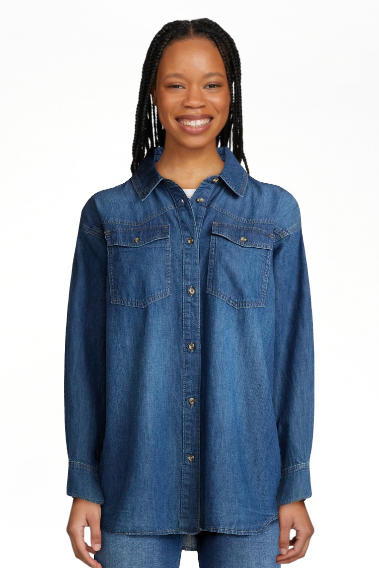 Sofia by Sofia Vergara Women's and Women's Plus Sofia Oversized Boyfriend Shirt with Long Sleeves... | Walmart (US)