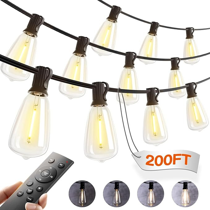 addlon 200(50FT*4) Outdoor String Lights with Remote LED Edison Waterproof | Plastic ST38 Shatter... | Amazon (US)