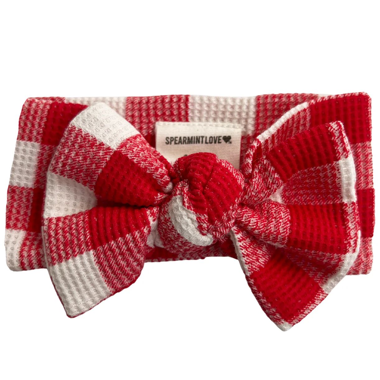 Organic Waffle Knot Bow, Red Plaid | SpearmintLOVE