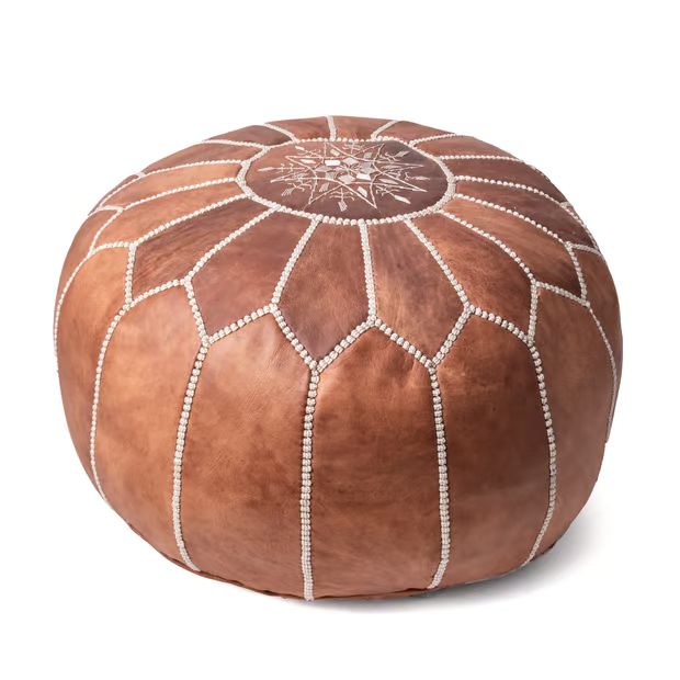 Brown Moroccan Ottoman 14" H x 20" W x 20" D Round | Rugs USA