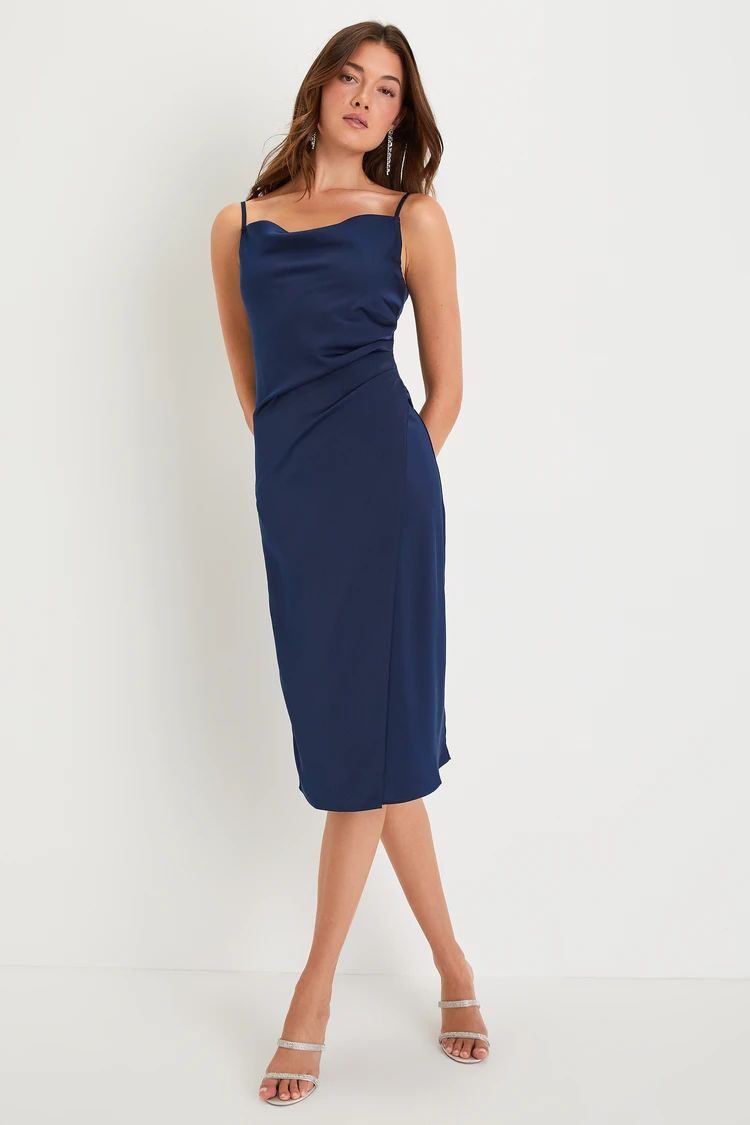 Hollywood Woman Navy Blue Satin Midi Dress | Lulus