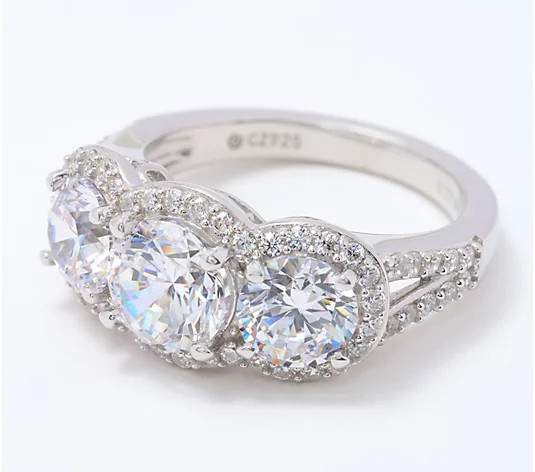 Diamonique 3-Stone Bridal Ring, Sterling Silver - QVC.com | QVC
