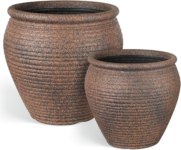 WORTH Clay-Pot-Style Plastic Planter Pots Set of 2 (Large: 17"Dia x 16"H & Small: 13"Dia x 13"H),... | Amazon (US)