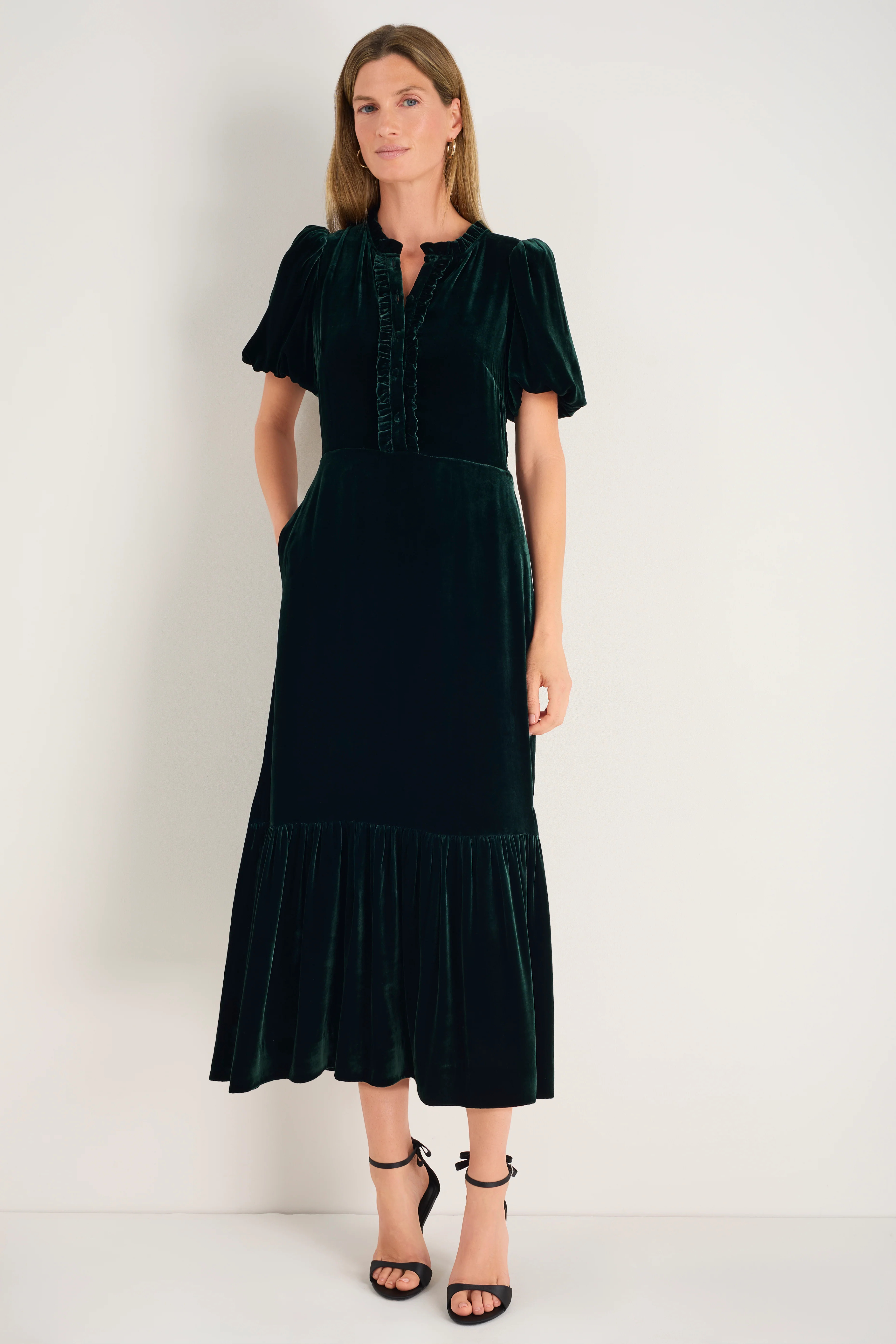 Celeste Silk Velvet Dress - Evergreen | WYSE London