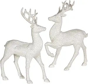 Set of 2 Holiday Reindeer Figures: 12.5 Inches Glitter Reindeer Decor by RAZ Imports (Silver) | Amazon (US)