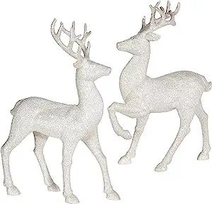 Set of 2 Holiday Reindeer Figures: 12.5 Inches Glitter Reindeer Decor by RAZ Imports (Silver) | Amazon (US)