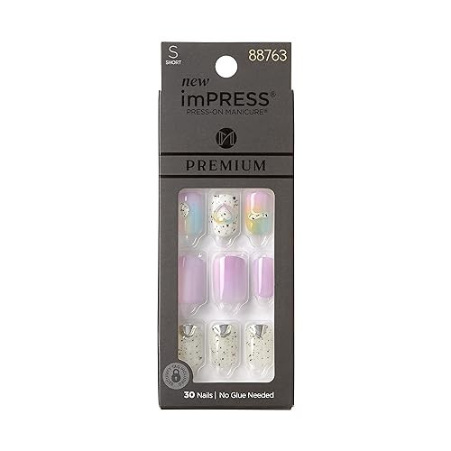 KISS imPRESS Press-On Manicure Premium Collection Fake Nails - Sweet Life, Purple Jelly Squiggle, Short & Square, Easy To Apply, Super Hold, Chip Proof, Smudge Proof, No Dry Time, Durable | 30 Count | Amazon (US)