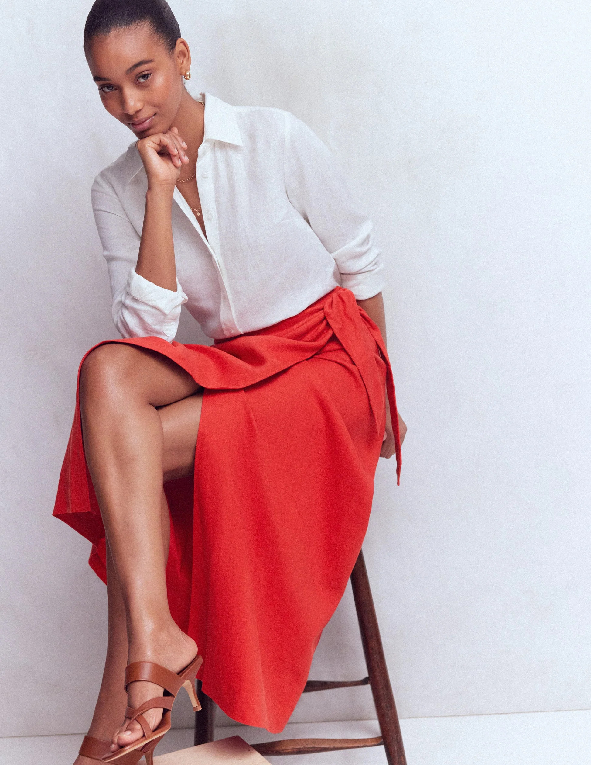 Dimitra Linen Column Skirt-Red Coral | Boden (US)