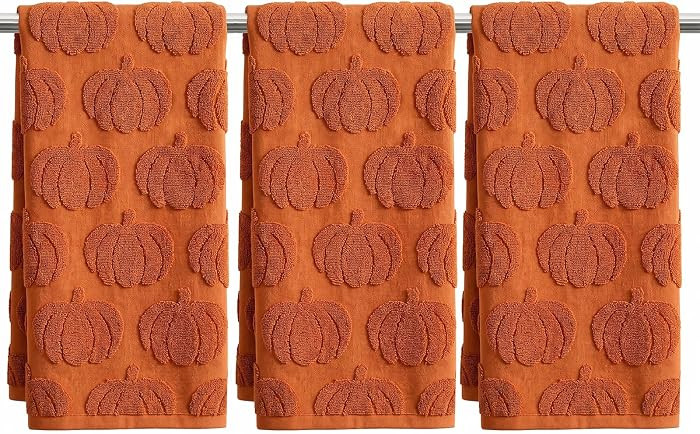 Peryiter 3 Pcs Fall Hand Towels 3D Rust Pumpkin Jacquard Thanksgiving Hand Towels for Bathroom 10... | Amazon (US)