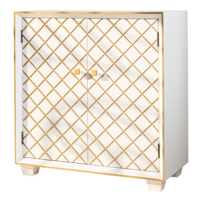 2-Door Accent Cabinet White and Gold | Walmart (US)