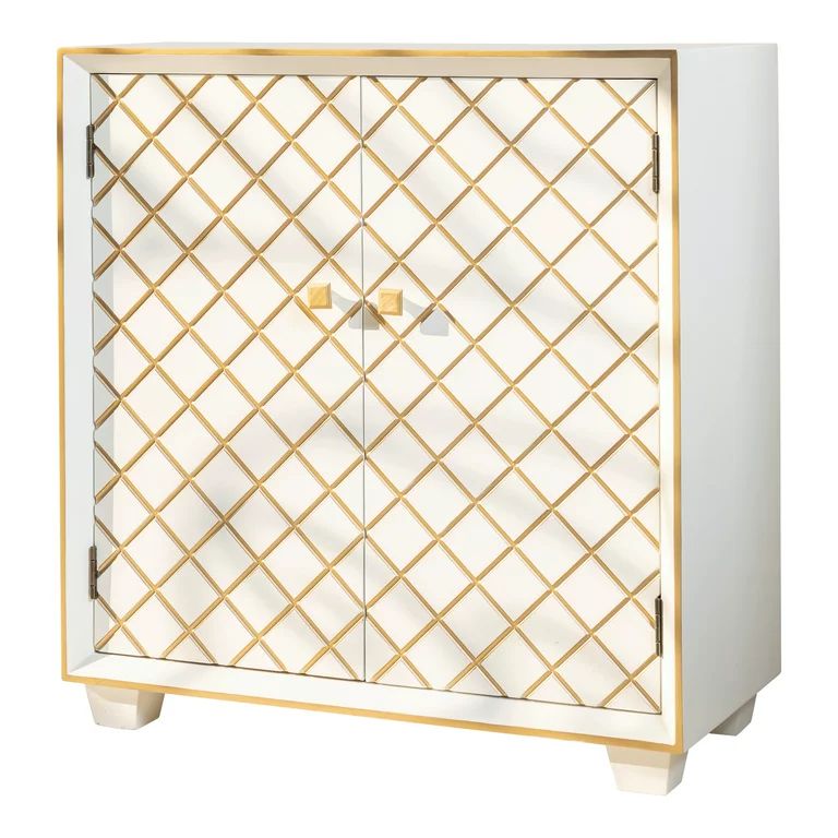 2-Door Accent Cabinet White and Gold | Walmart (US)