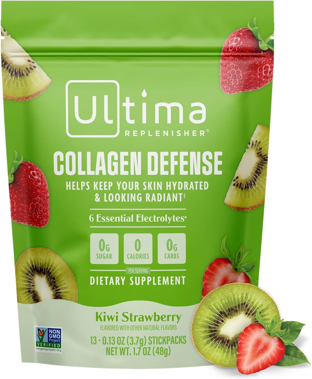 Ultima Replenisher Collagen Defense Supplement and Electrolytes Powder - Kiwi Strawberry, 13 Stickpacks - Hydration Packets with Dermaval and Biotin that Keep Your Skin Hydrated and Looking Radiant | Amazon (US)
