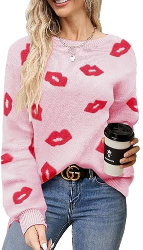 Sweater for Women Lip Pullover Sweaters Cute Lips Long Sleeve Crewneck Casual Sweaters Top | Amazon (US)