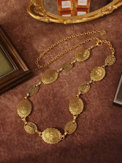 1 Pieza Cadena De Cintura Vintage Con Estilo Bohemio, Occidental, Patrón Esculpido De Flores Y G... | SHEIN