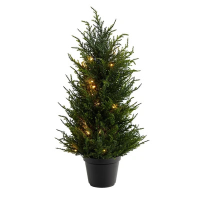 18” Cedar Artificial Tree with LED Lights UV Resistant (Indoor/Outdoor) | Nearly Natural