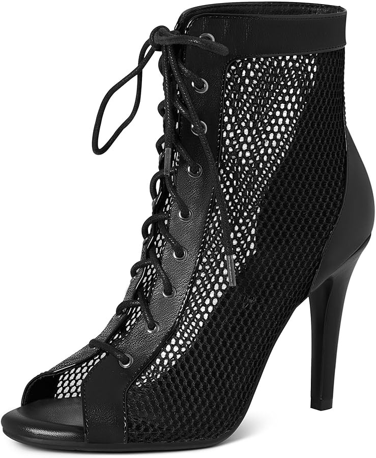Heeled Sandals for Women Lace up Open Round Toe Stiletto High Heel Sandals Cutout Mesh Gladiator ... | Amazon (US)
