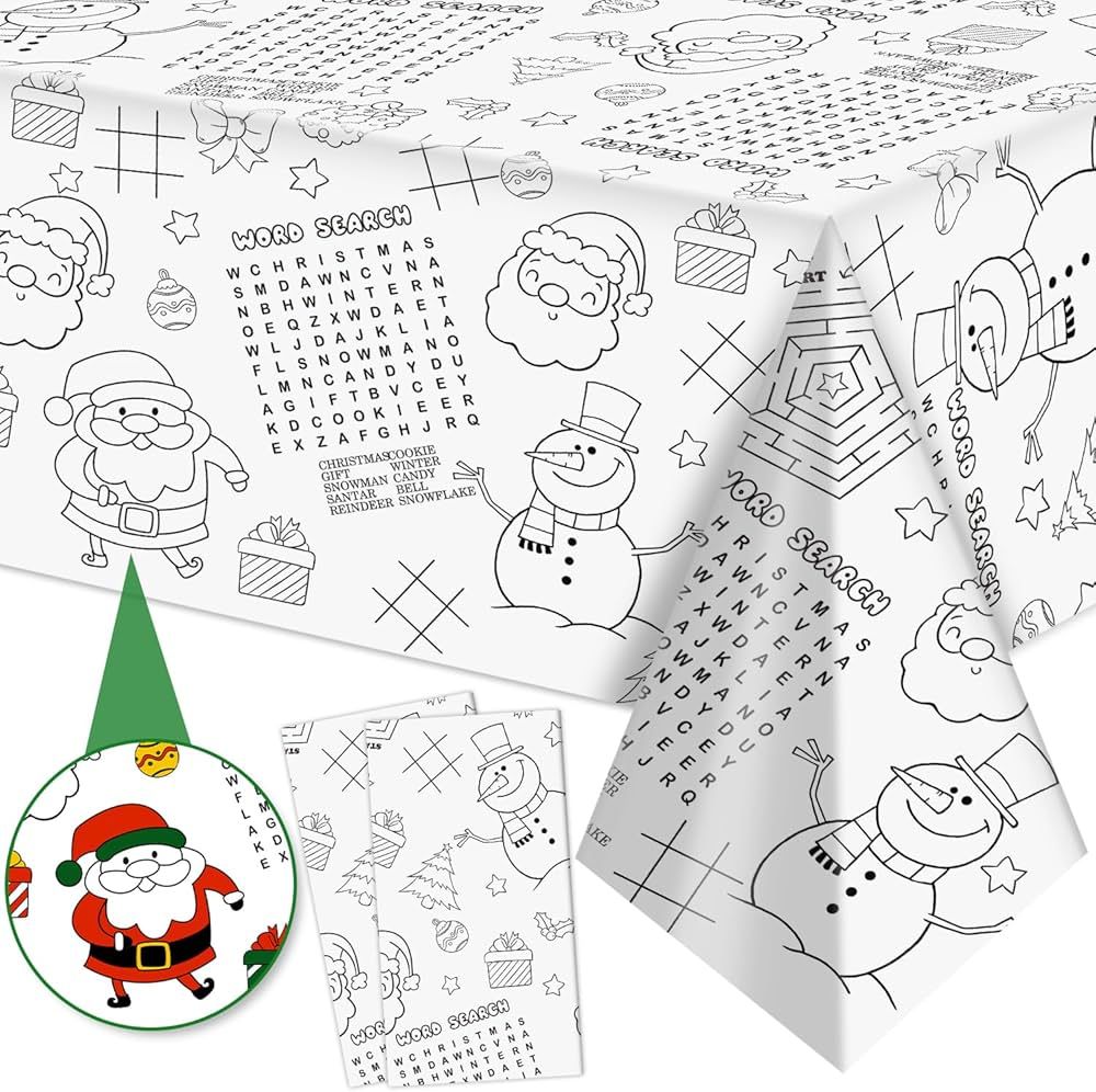 Labeol 2 Pack Christmas Tablecloth,Christmas Coloring Tablecloth for Kids,54"x108" Giant Christma... | Amazon (US)