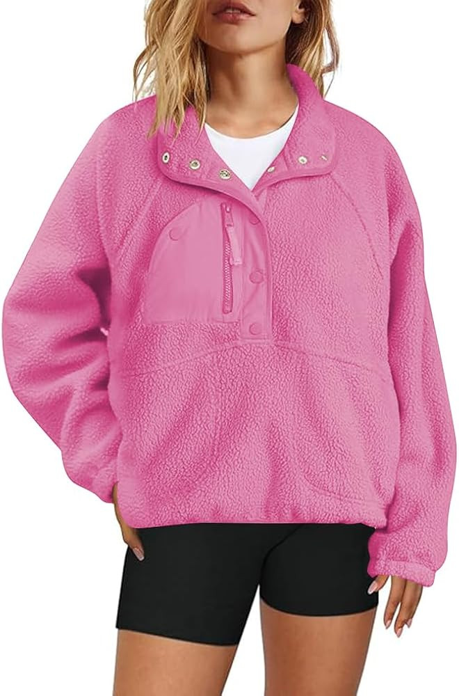 Aoang Womens Oversized Sherpa Jacket Fuzzy Fleece Teddy Coat with Pockets Colorblock | Amazon (US)