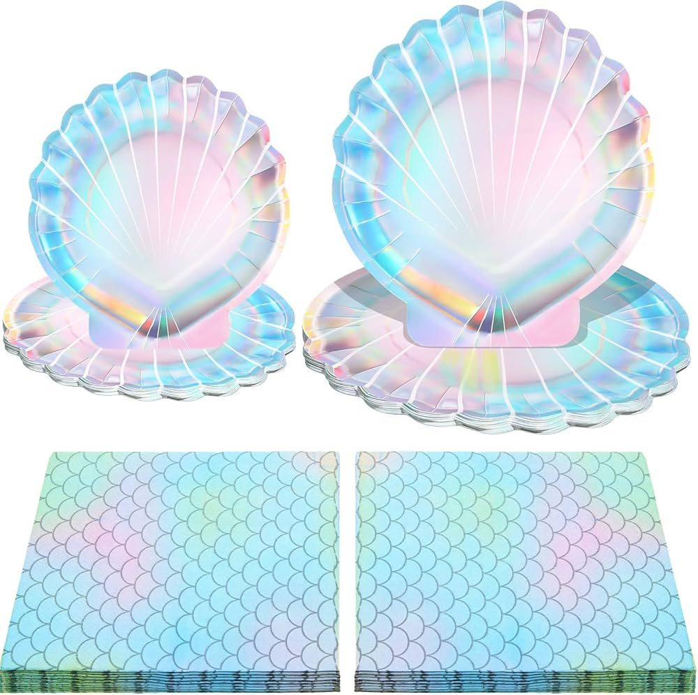 96 Pcs Mermaid Party Supplies Set, 48 Pcs Seashell Plates 7 Inch 9 Inch Mermaid Party Plates, 48 ... | Amazon (US)
