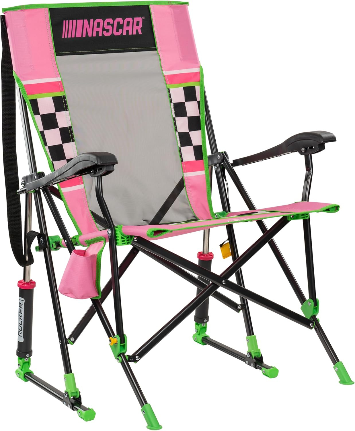 GCI Outdoor NASCAR Roadtrip Rocker Camping & Sideline Sports Chair | Portable Folding Rocking Chair with Durable Armrests & Drink Holder, Pink | Amazon (US)