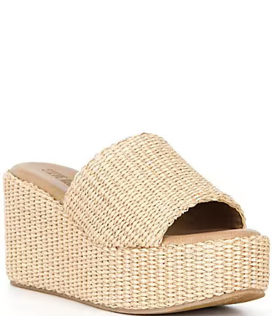 Steve Madden Jetty Raffia Platform Wedge Slide Sandals - 10 | Dillard's
