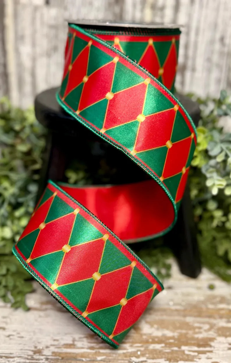 Christmas Drummer Diamond Ribbon, 10 YD, Ribbon for Wreaths, Designer Ribbon, 2.5" Ribbon, Red an... | Etsy (Global)