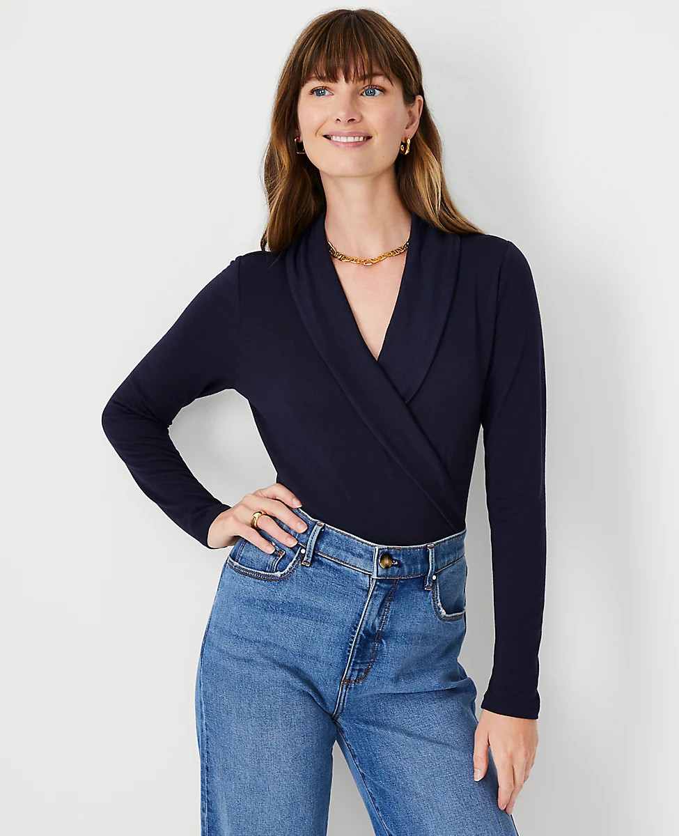 Petite Shawl Collar Wrap Top | Ann Taylor (US)