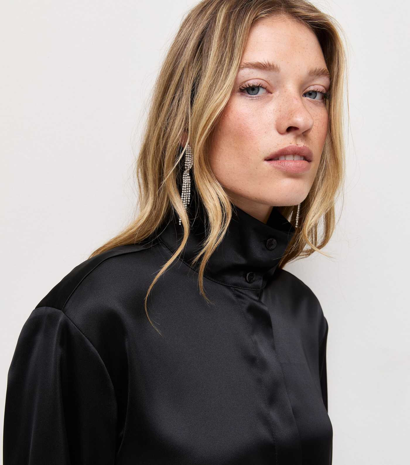 Black Satin Funnel Neck Shirt | New Look | New Look (UK)