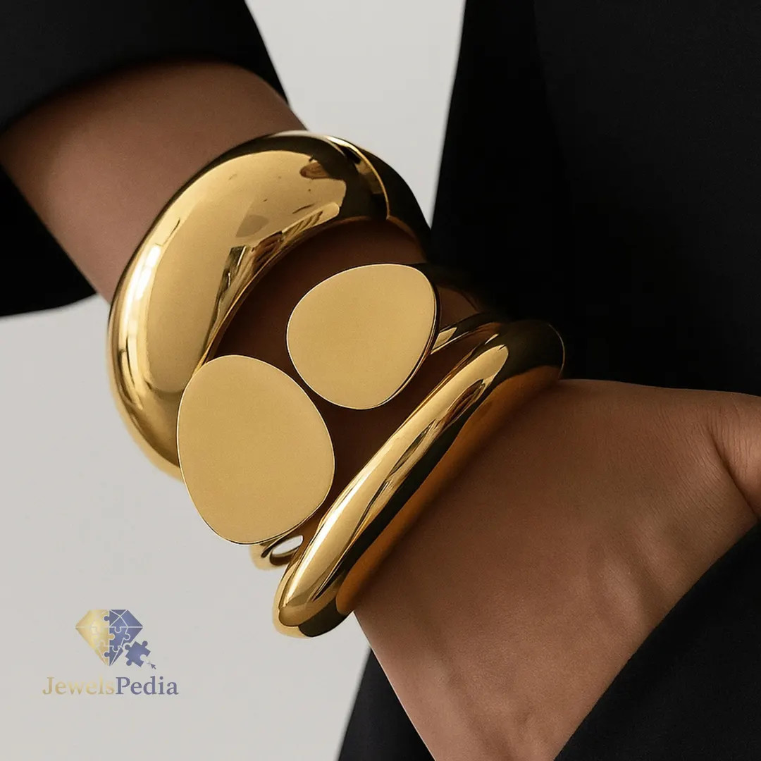 Gold chunky statement bracelet, modern bold cuff for women, luxury oversized bangle jewelry, eleg... | Etsy (US)