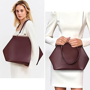 Large Women's Kiss Lock Bag PU Medium Top Handle Handbags Kiss Clasp Shoulder Bags Tote Purse Mes... | Amazon (US)