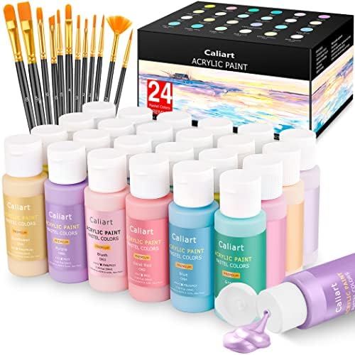 Caliart Pastel Acrylic Paint Set with 12 Brushes, 24 Pastel Colors (59ml, 2oz) Art Craft Paint for A | Amazon (US)