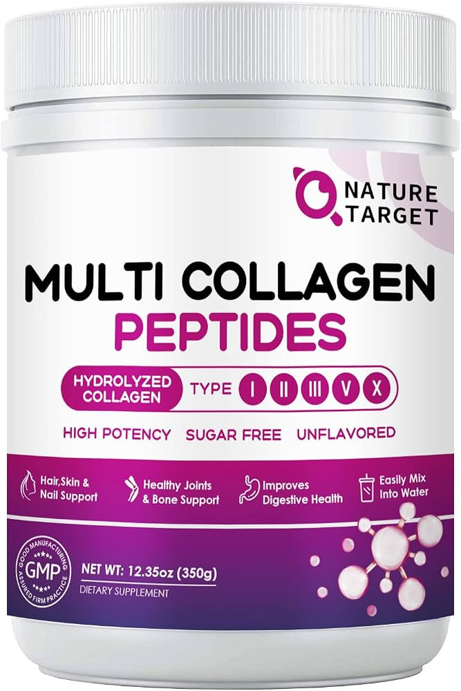 NATURE TARGET Multi Collagen Peptides Powder - Type I, II, III, V, X - Hydrolyzed Collagen Peptid... | Amazon (US)