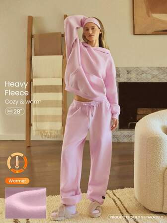 GLOWMODE Heavyweight Fleece Oversized Fit Adjustable Drawstring Waist Basic Joggers With Side Pockets Daily Casual Thermal Warm Winter | SHEIN