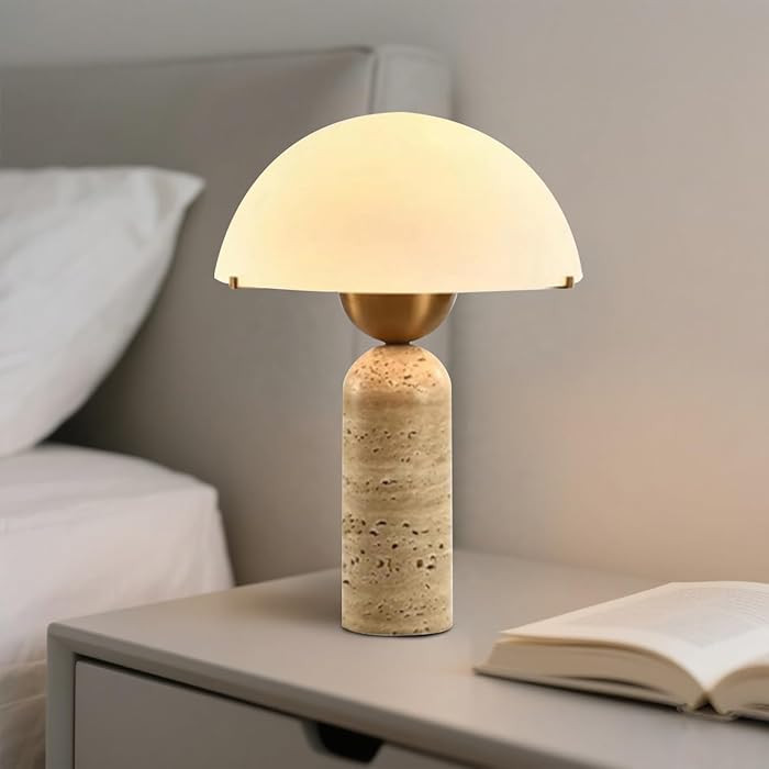White Dome Table Lamp with Frosted Glass Shade, Mid-Century Modern Natural Stone Base Desk Lamp f... | Amazon (US)