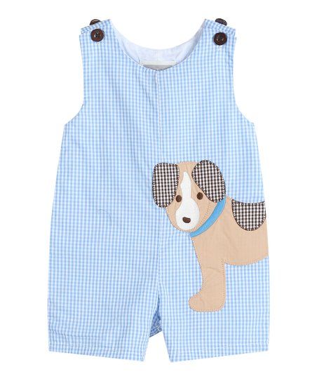Blue Gingham Puppy Shortalls - Infant & Toddler | Zulily