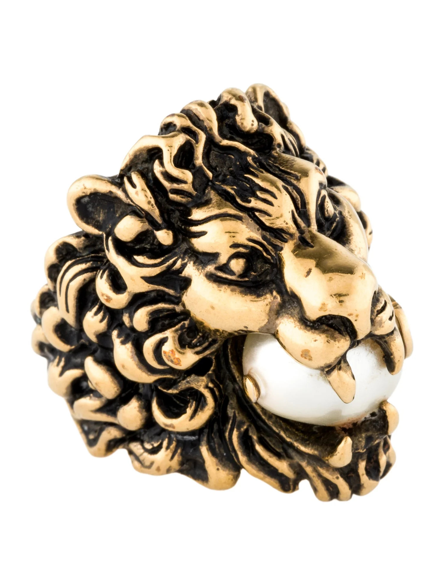 Gucci Faux Pearl Lion Head Ring - Cocktail Ring, Rings - GUC2034634 | The RealReal | The RealReal