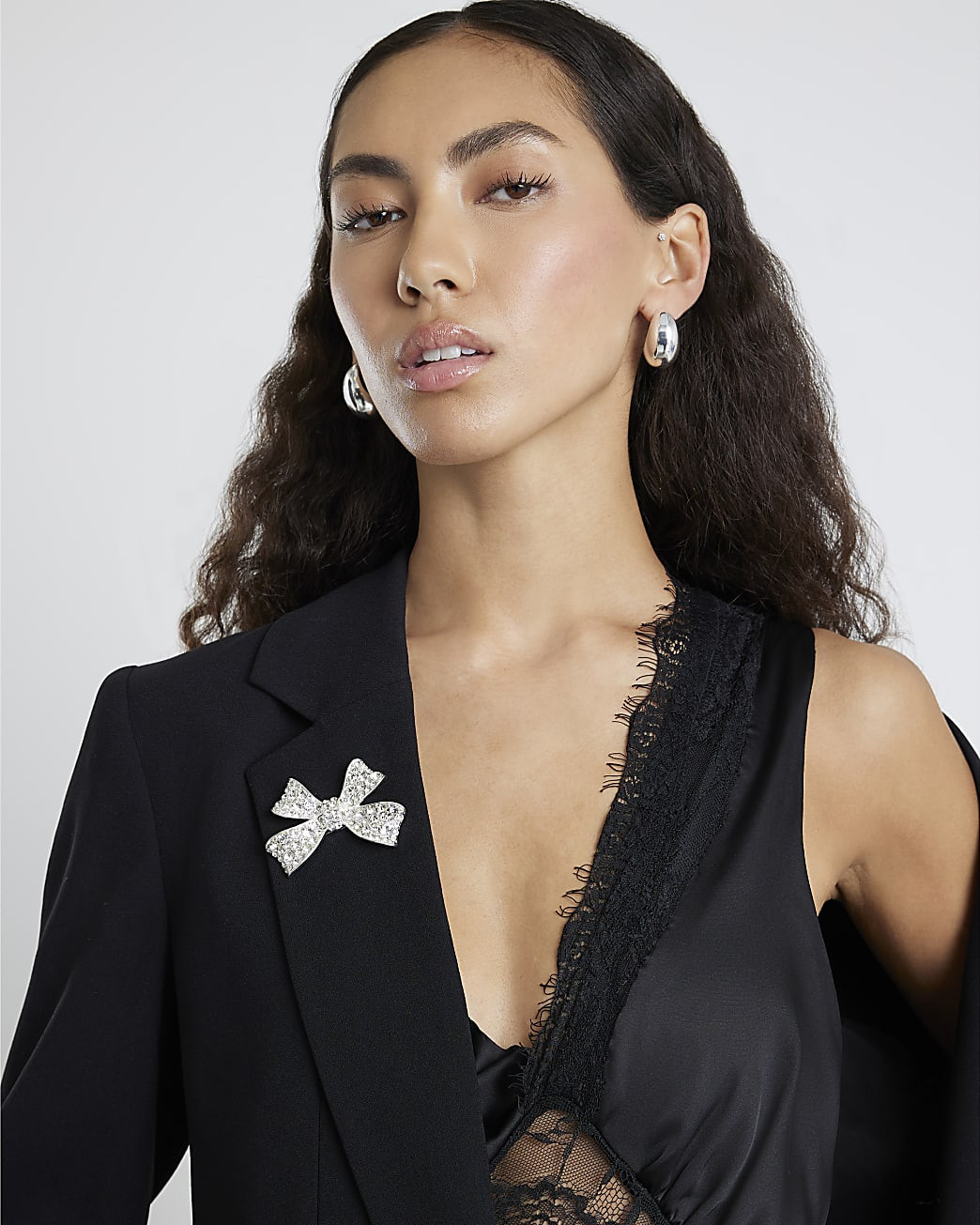 Silver Diamante Bow Brooch | River Island UK & IE