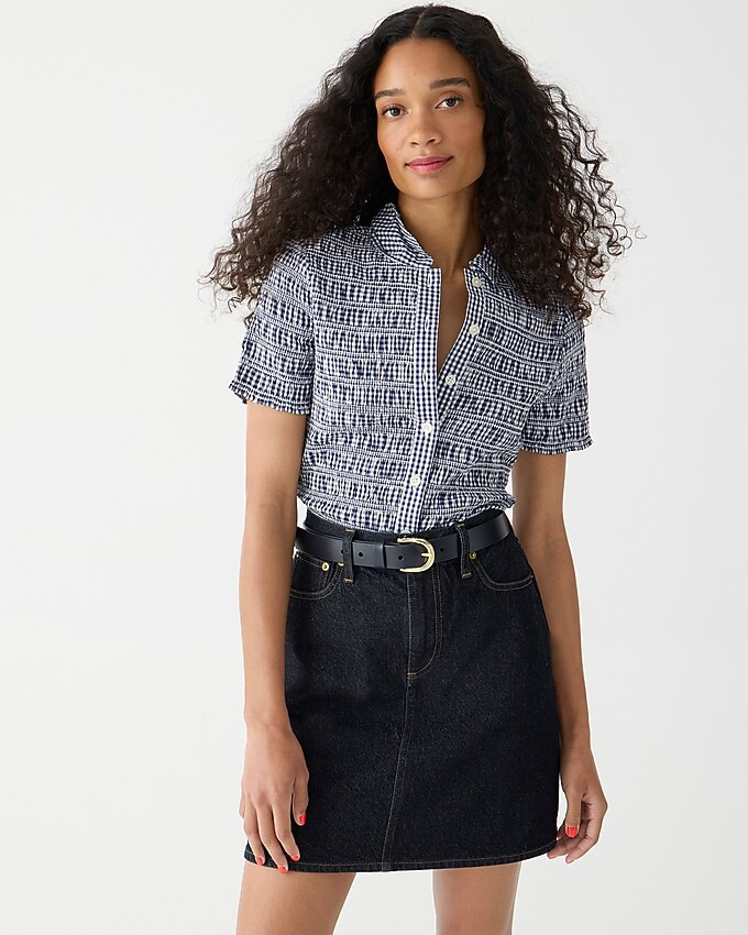 Smocked button-up shirt in gingham cotton voile | J. Crew US