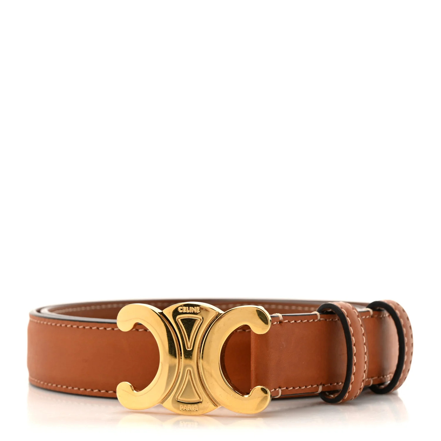 Celine Box Calfskin Small 18mm Triomphe Belt 80 32 Tan | FASHIONPHILE (US)