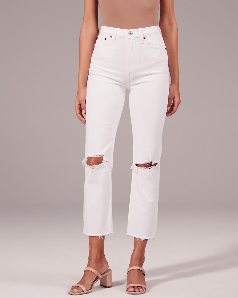 Ripped Ultra High Rise Ankle Straight Jeans | Abercrombie & Fitch (US)